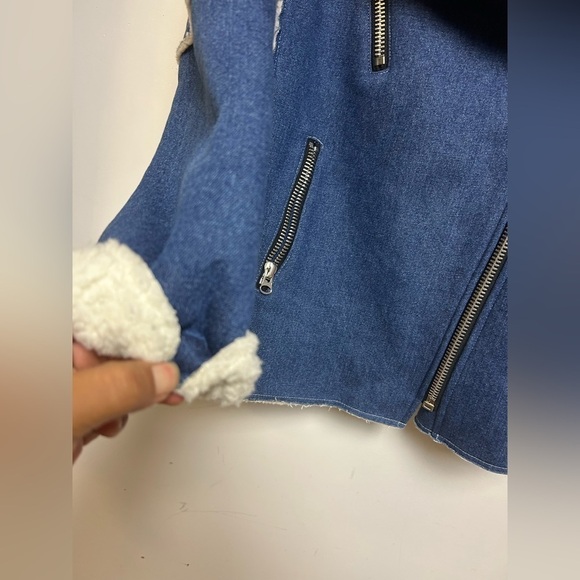 J.O.A Los Angeles Sherpa Denim Full Zip Long Sleeve Blue Jacket Size S - Picture 6 of 11